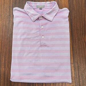 Peter Millar Golf Polo Men’s XL Blue Orange Stripe  Mirasol CC Florida Stretch